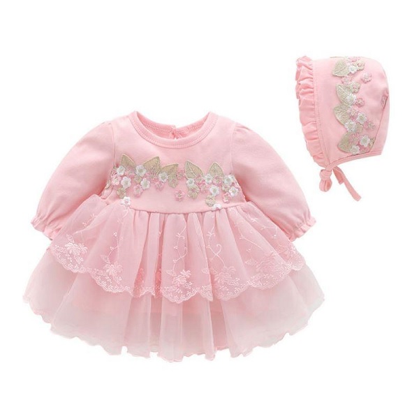 Set váy đầm body Công chúa cho bé gái sơ sinh đầm họa tiết hoa xinh TẶNG  kèm nón dễ thương  6384114579489